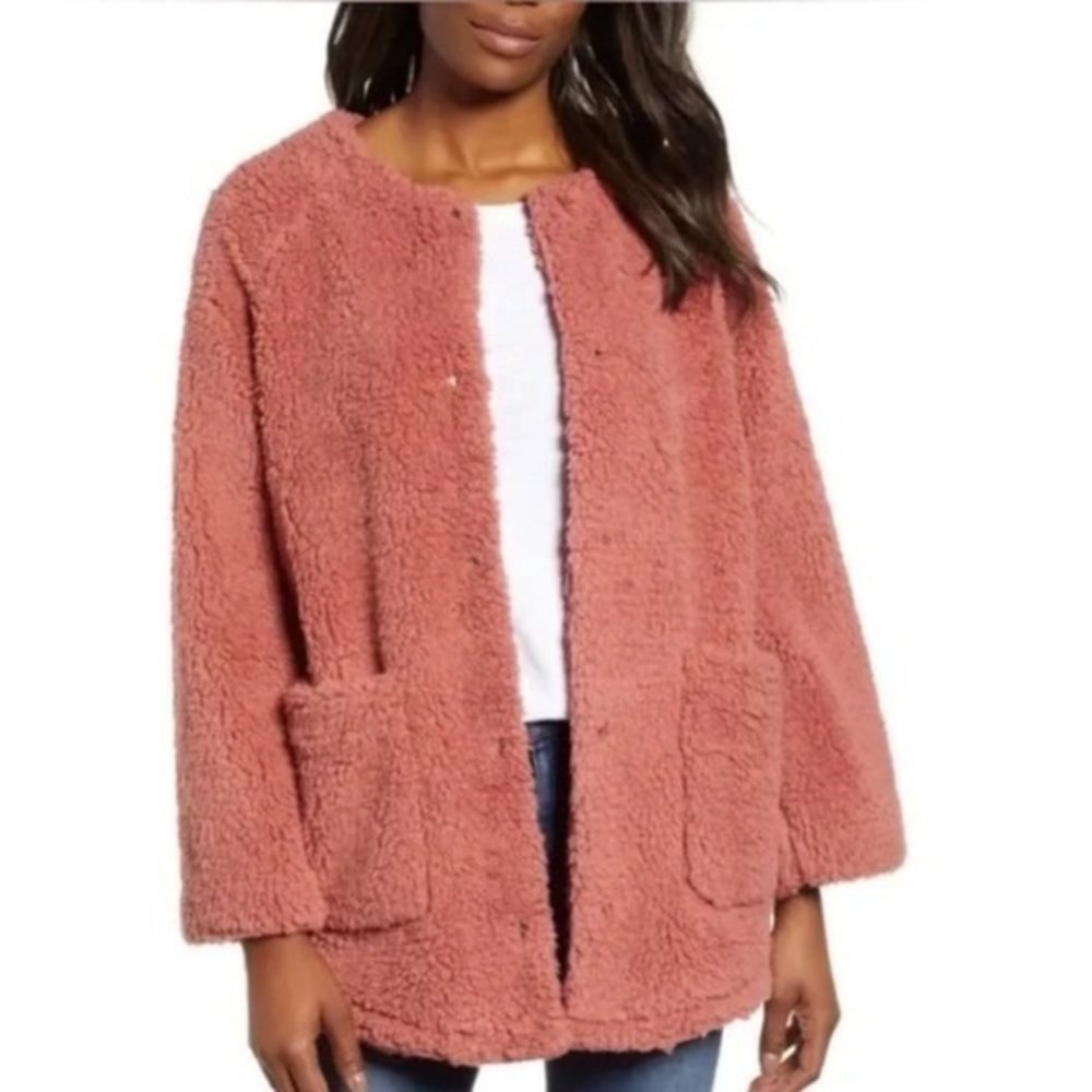 ๐ช๐ธ๐ Caslon teddy jacket snaps collarless pockets dusty rose XXS sherpa